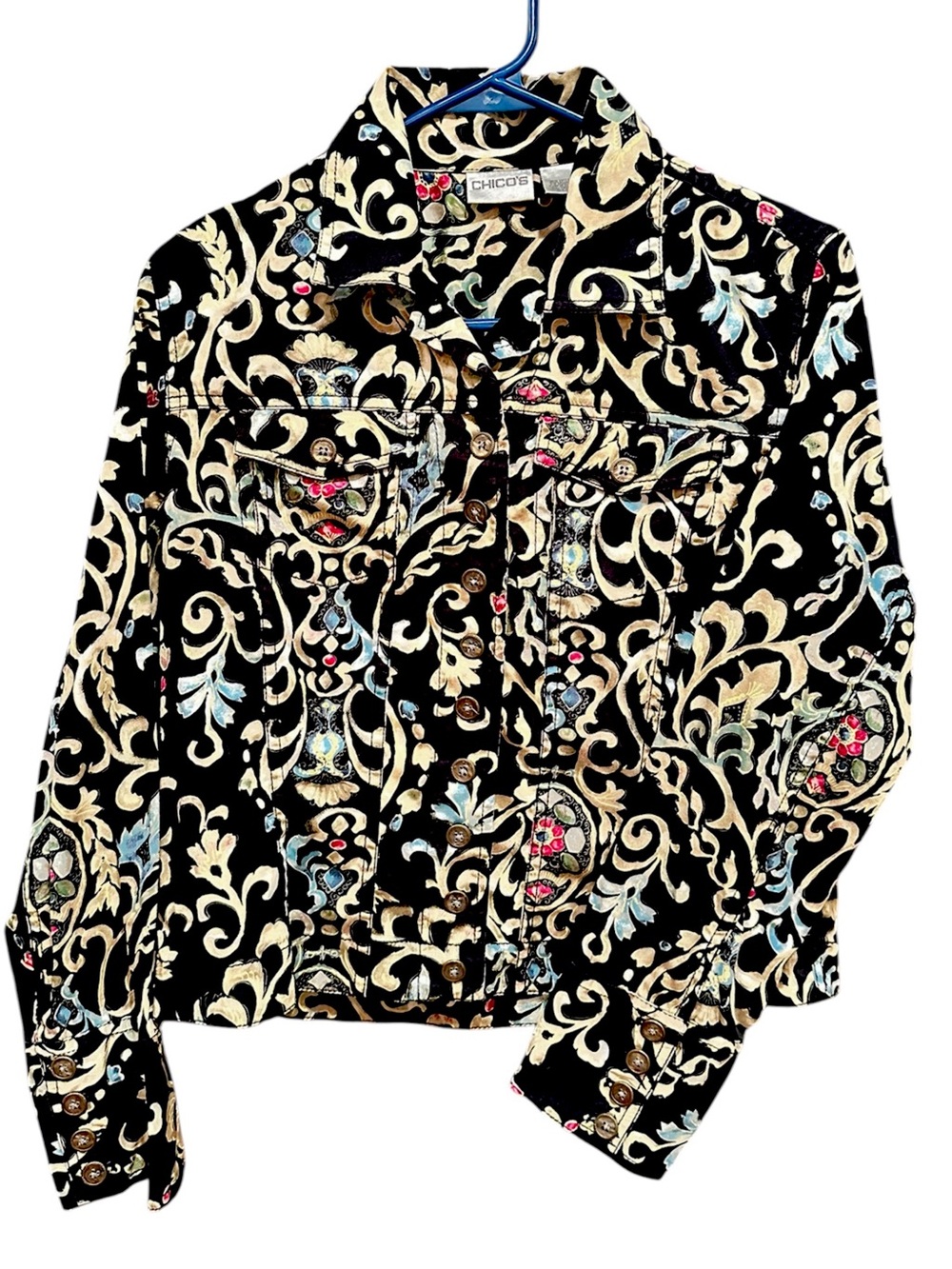 Chico’s Military Style Scroll Jacket Sm/Med
